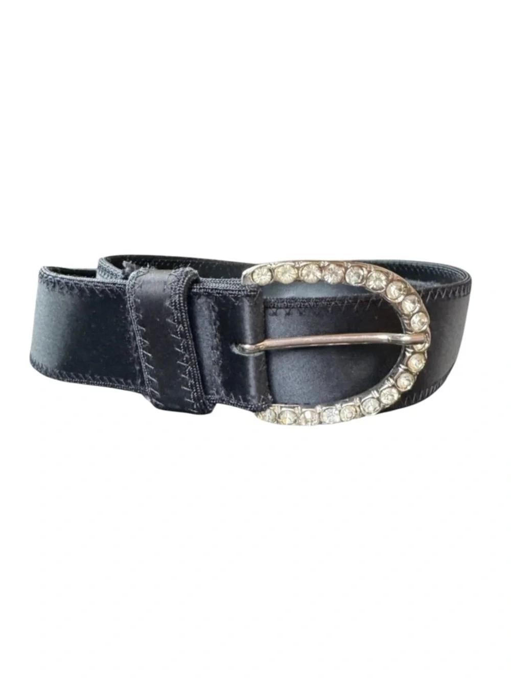 4/$24 Black Satin with Silver Embellished‎ Rhinestone Buckle Belt